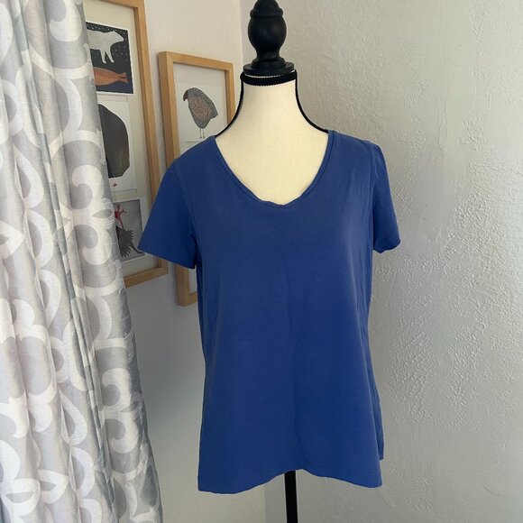 Simons Contemporaine Royal Blue T Shirt V Neck Pima Cotton Women's Extra Large - Picture 1 of 5